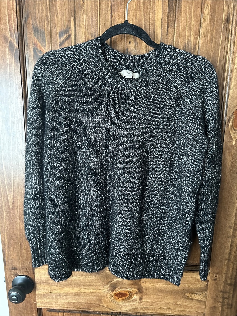LOFT Black Marled Crewneck Sweater